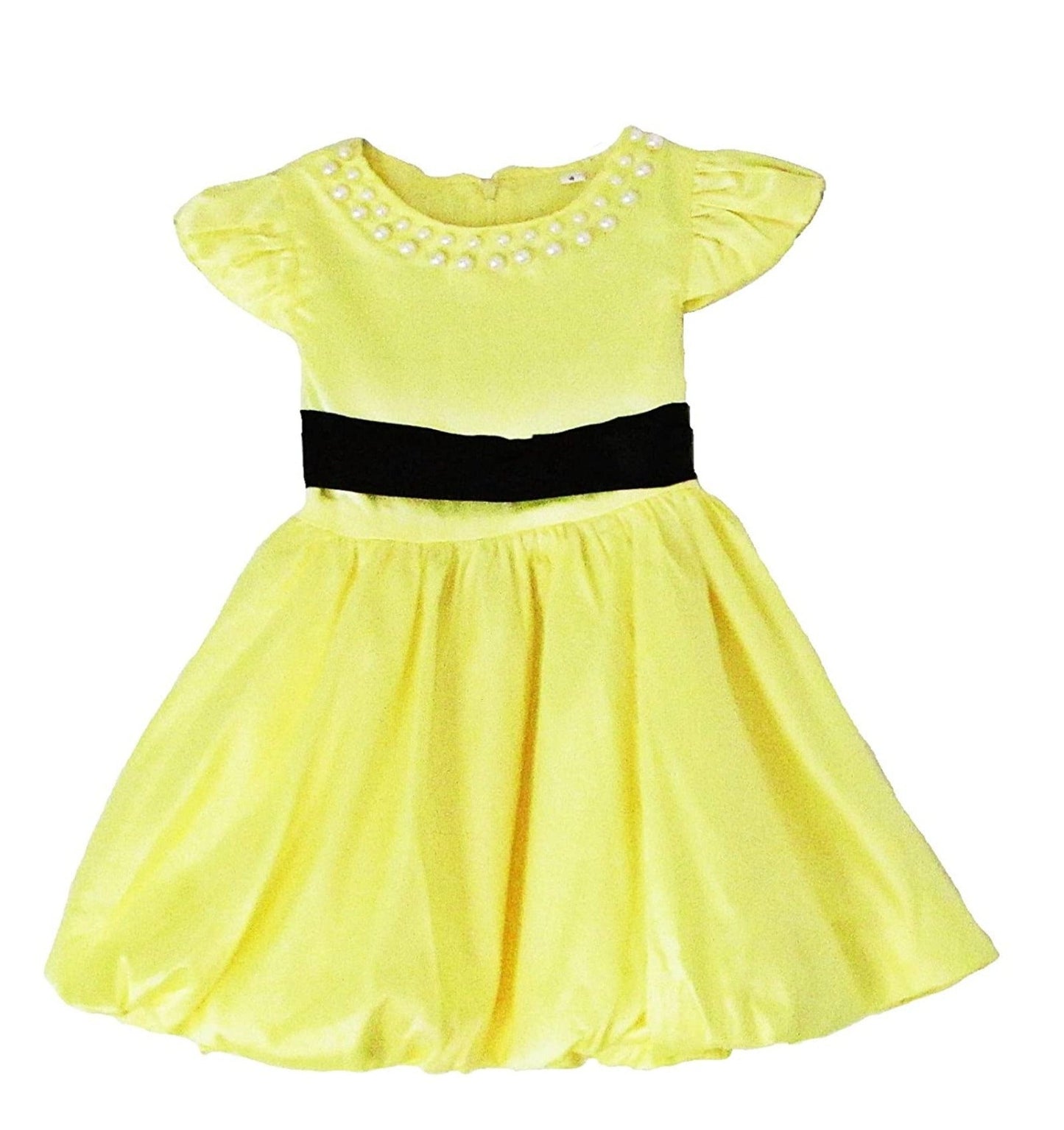 Satin Yellow Dress with Pearls 3-4 Years