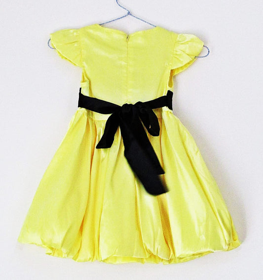 Satin Yellow Dress with Pearls 3-4 Years