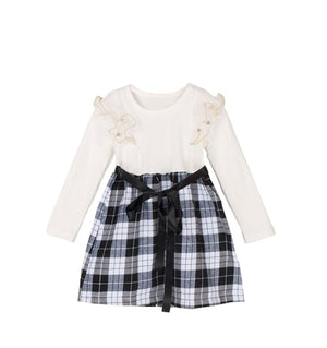 White Black Dress Plaids Cotton Frills 4-5 Years
