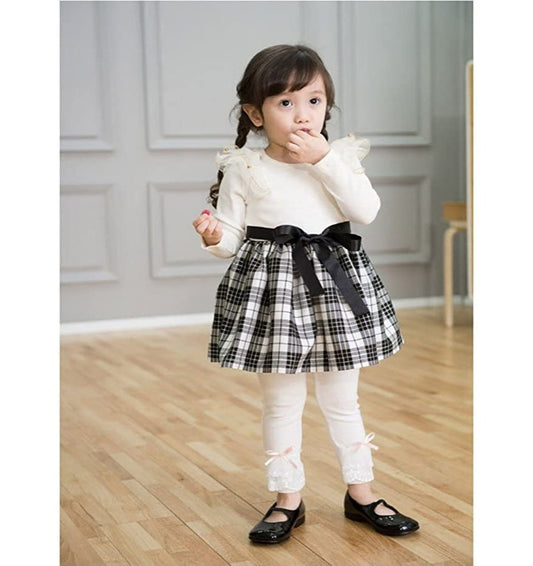 White Black Dress Plaids Cotton Frills 3-4 Years