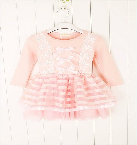 White Pink Dress Cotton Frills 4-5 Years