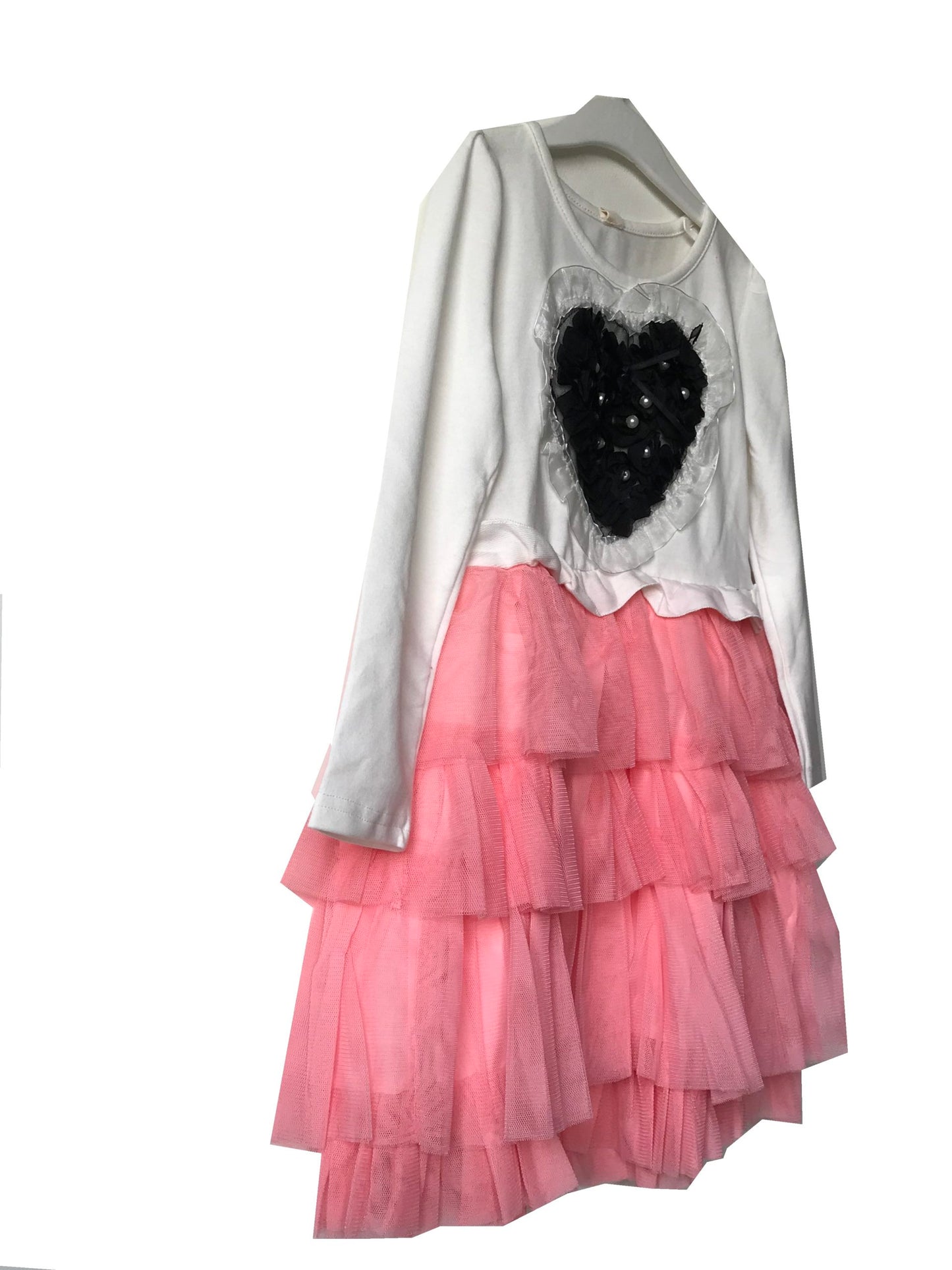 White Pink Dress Plaids Cotton Frills 4-5 Years