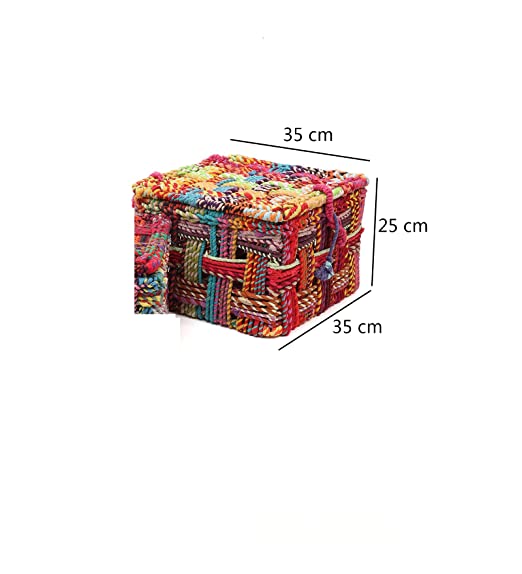 Multicolor cotton rope basket with lid 35L x 35W x 25H cm large