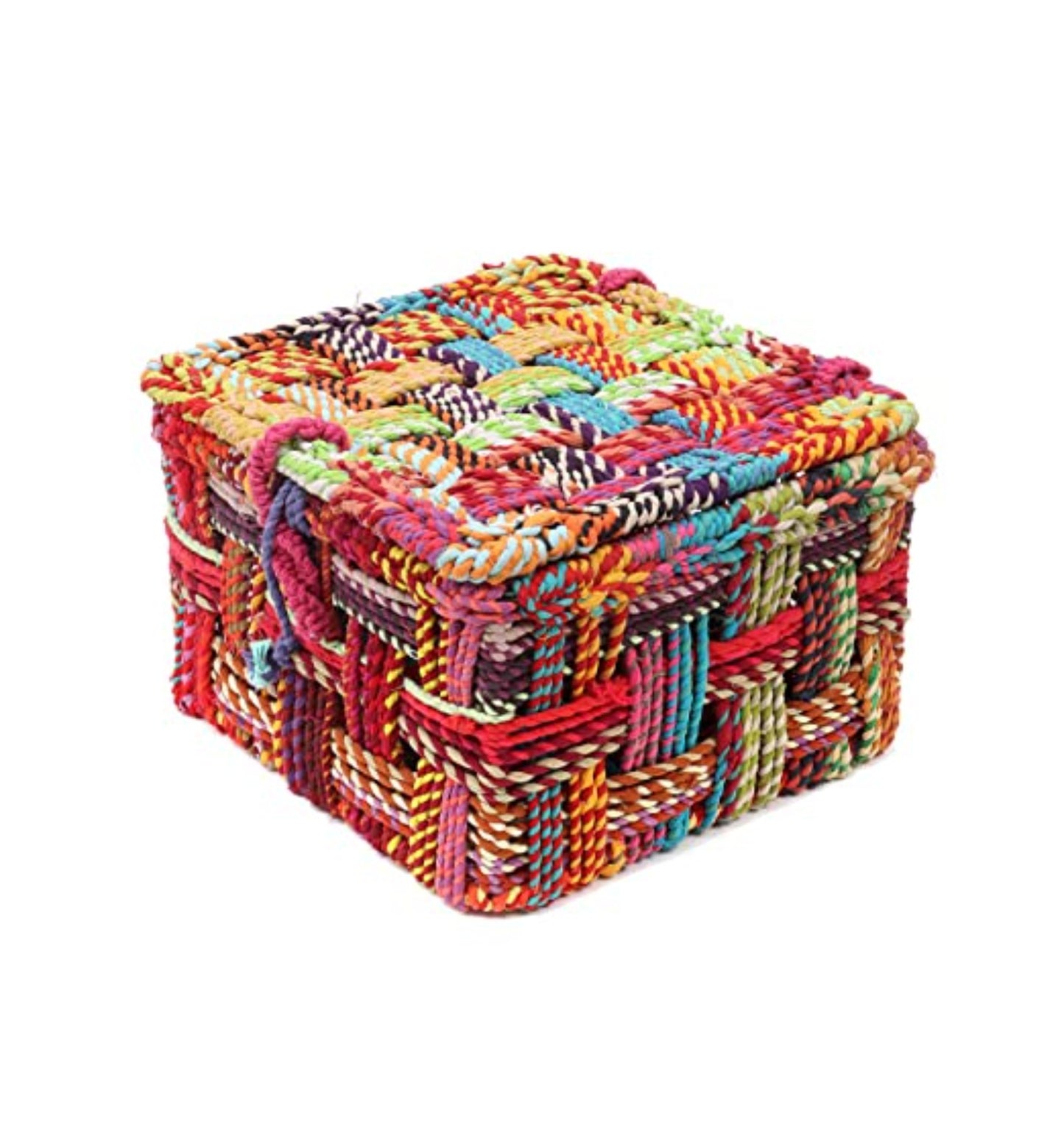 Multicolor cotton rope basket with lid 35L x 35W x 25H cm large