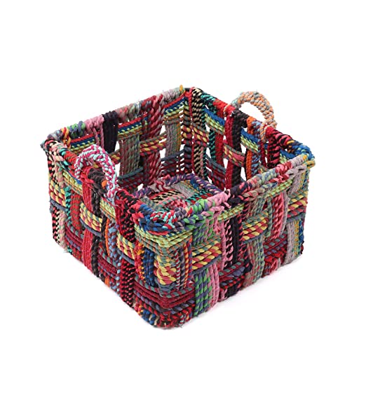 Multicolor cotton rope basket 29L x 29W x 17H cm small