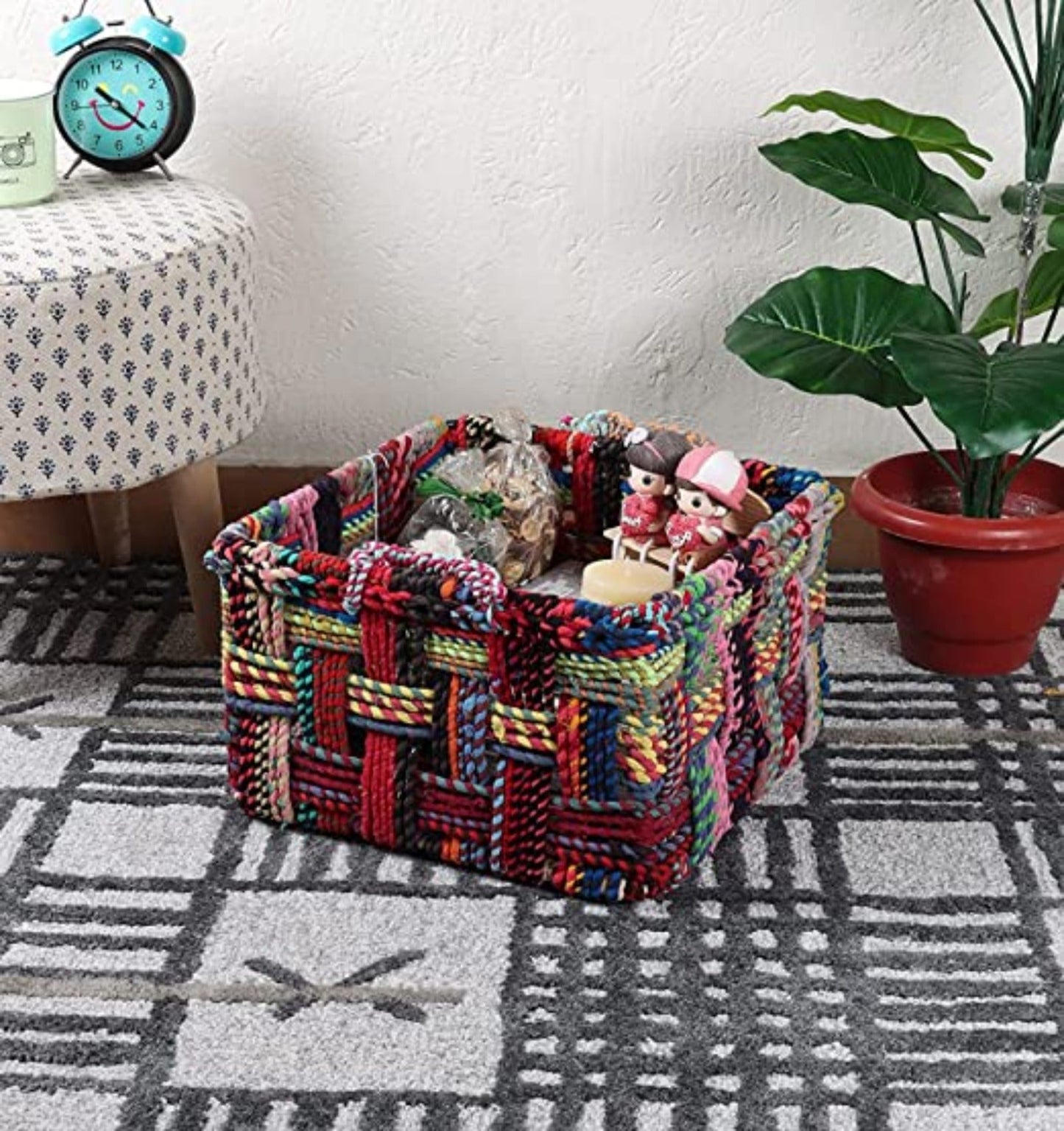 Multicolor cotton rope basket 29L x 29W x 17H cm small