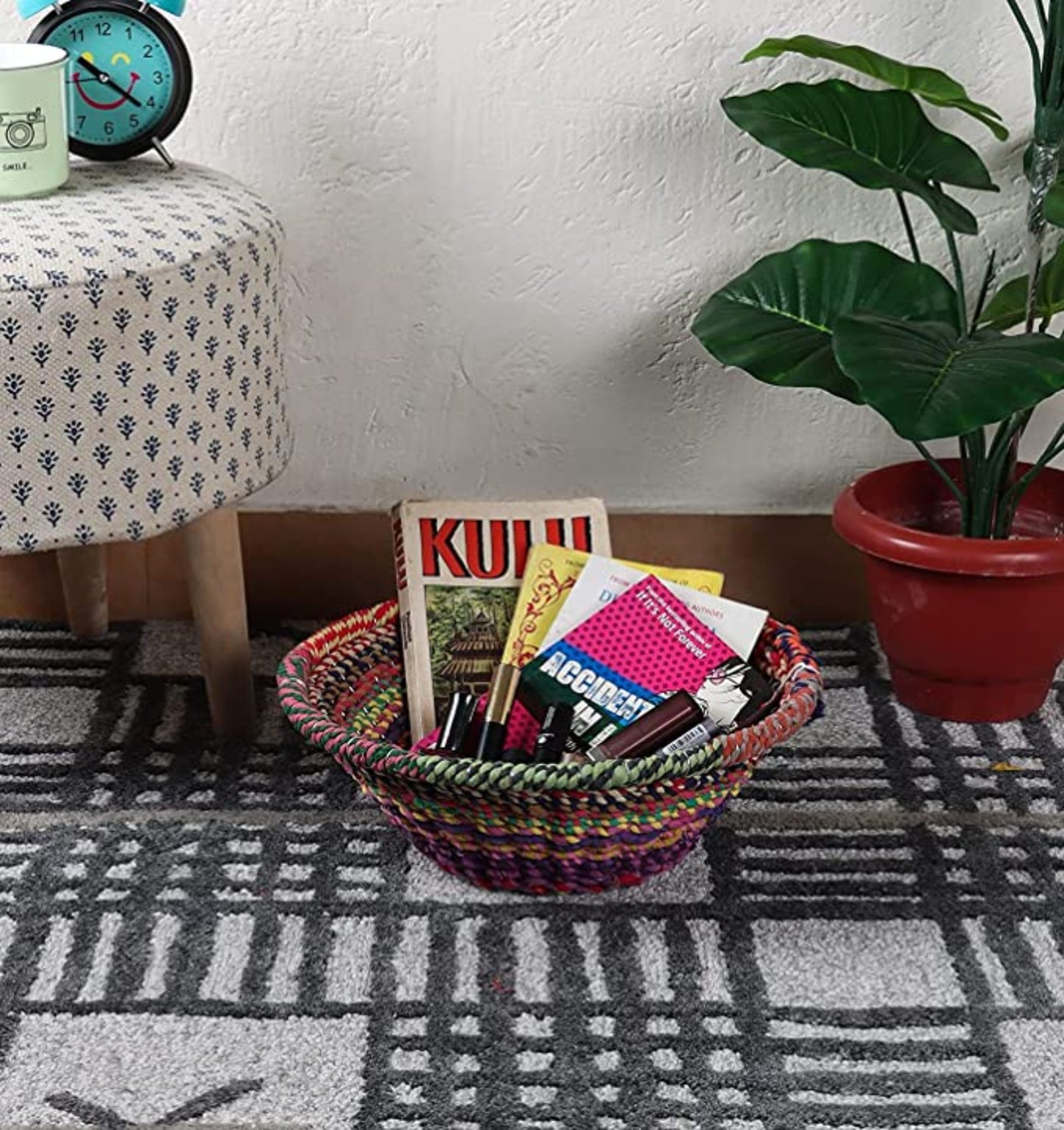 Multicolor Cotton Rope Basket 28L x 16W x 12H Cm Small