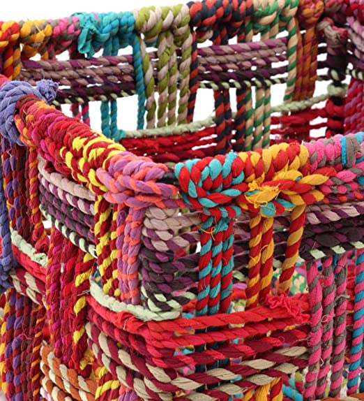 Multicolor cotton rope basket with lid 35L x 35W x 25H cm large