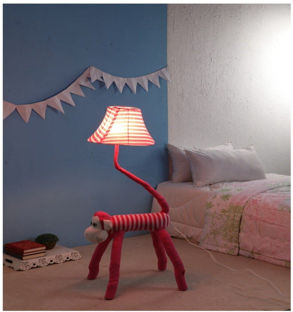 Pink Monkey Fabric Floor Lamp