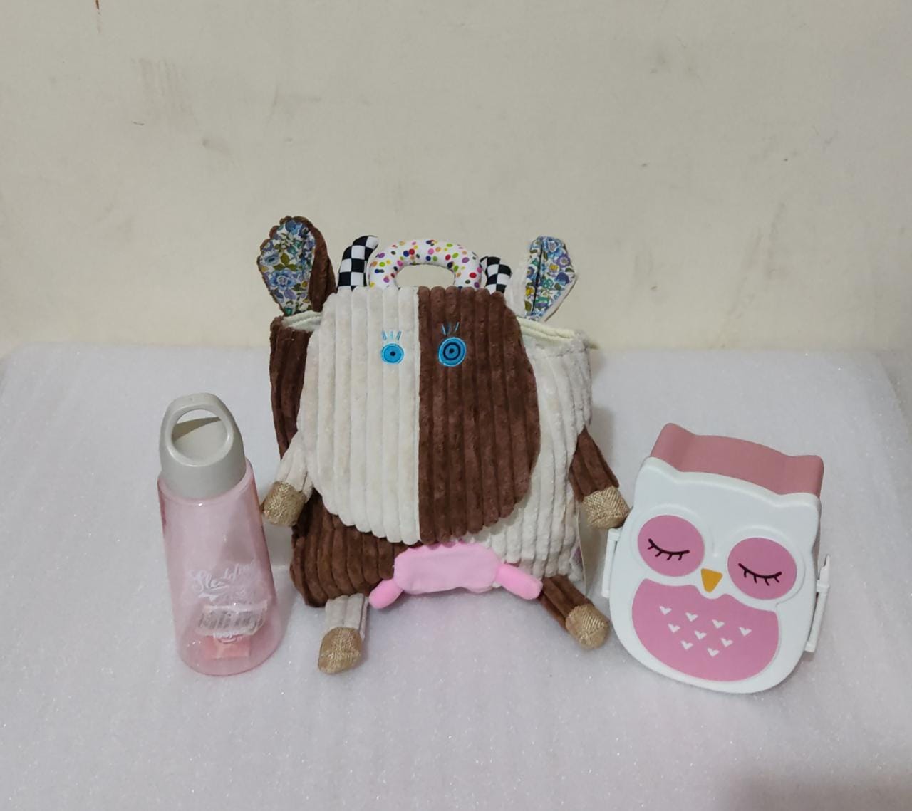 Plush Backpack White Cow With Bottle and Lunch Box